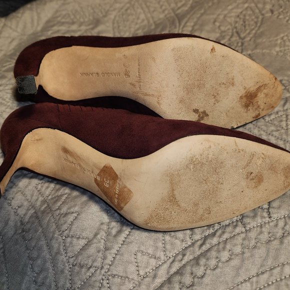 Manolo Blahnik Livrea Burgundy Suede Ankle Booties Size 38 - LIKE NEW CONDITION - Picture 5 of 7